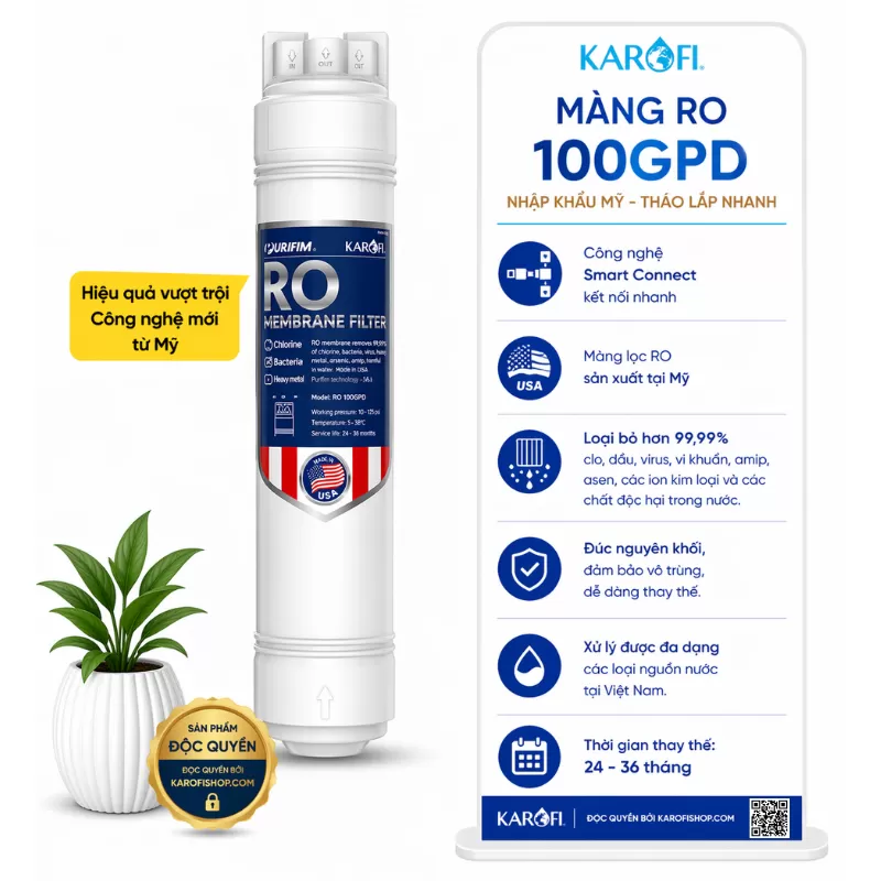 Màng RO Karofi 100GPD Mỹ thay nhanh